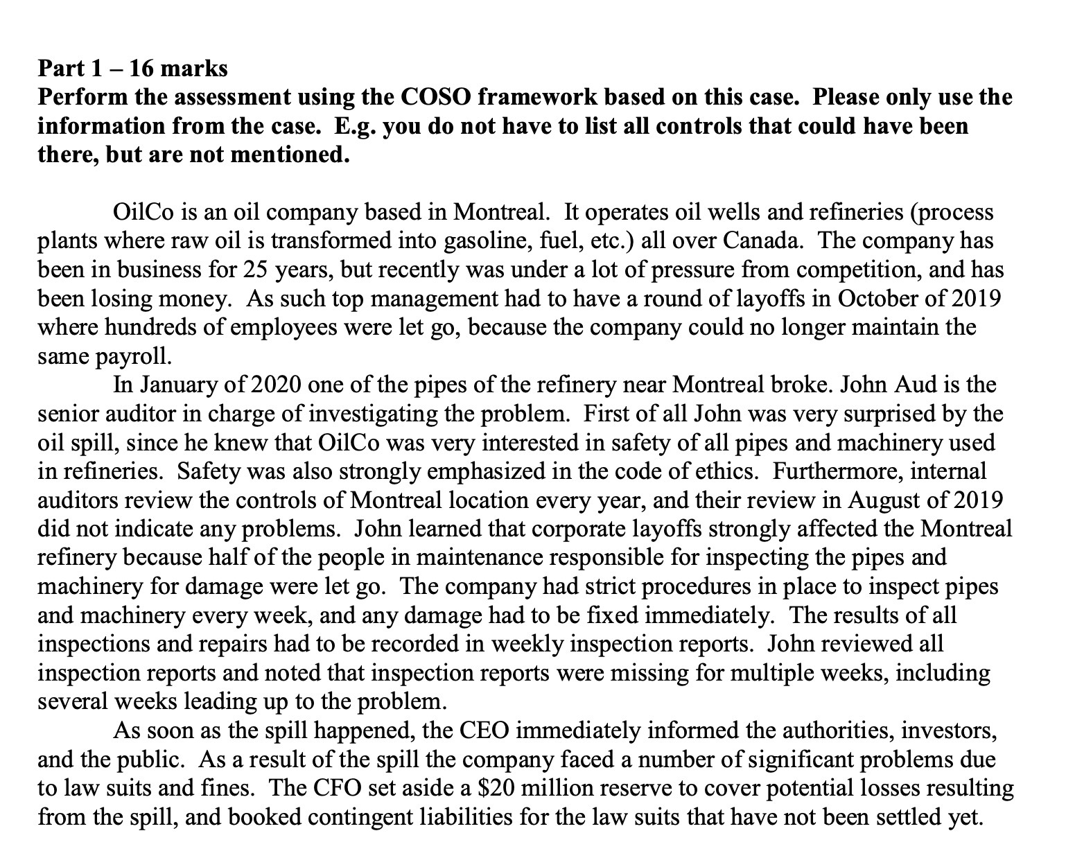 Part 1 16 marks Perform the assessment using the