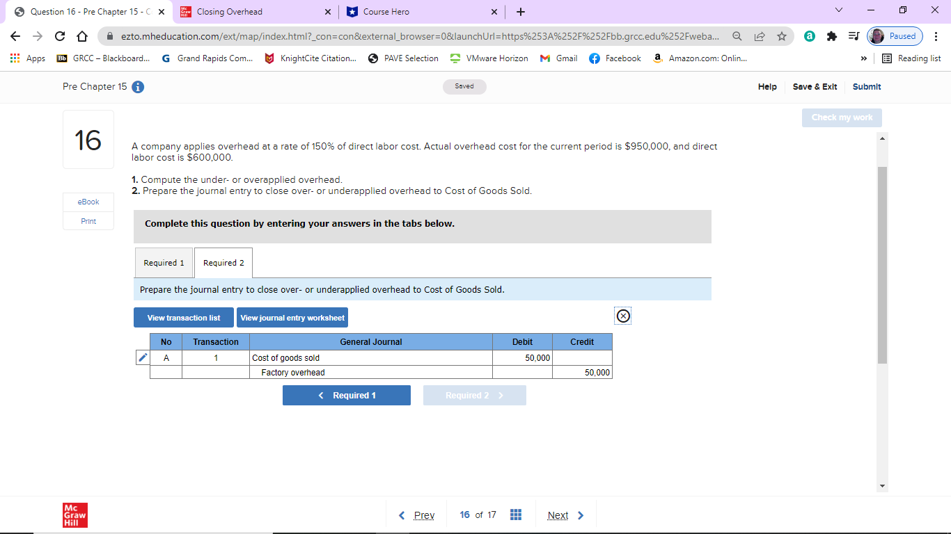 Question 16 - Pre Chapter 15 - C X Closing