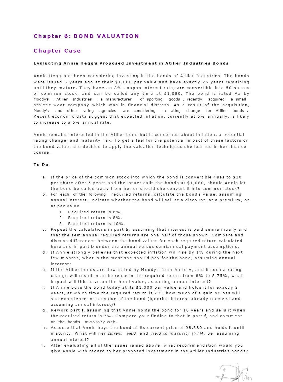 Chapter 6: BOND VALUATION Chapter Case Evaluating