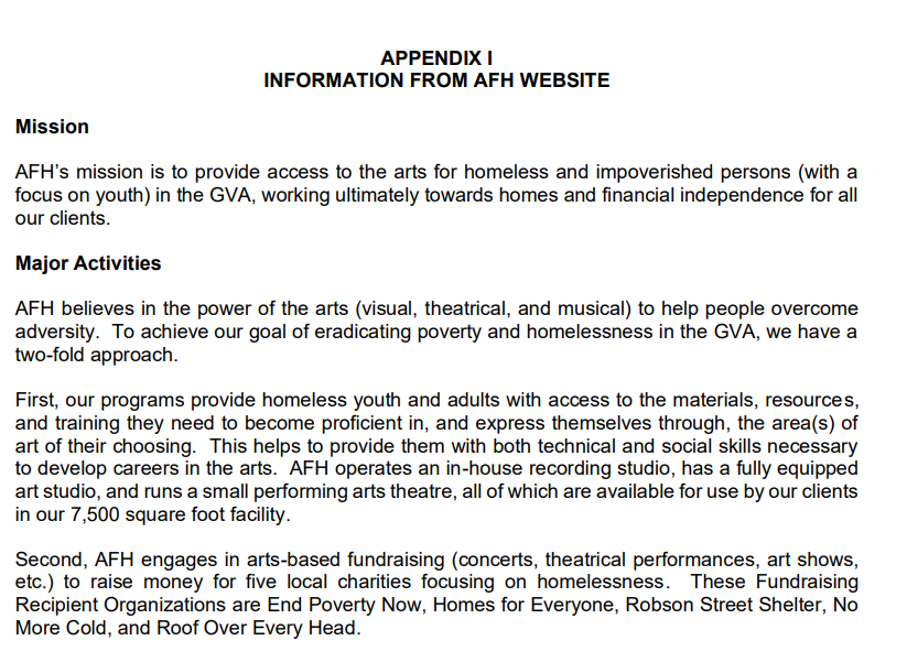 Case study: APPENDIX I INFORMATION FROM AFH