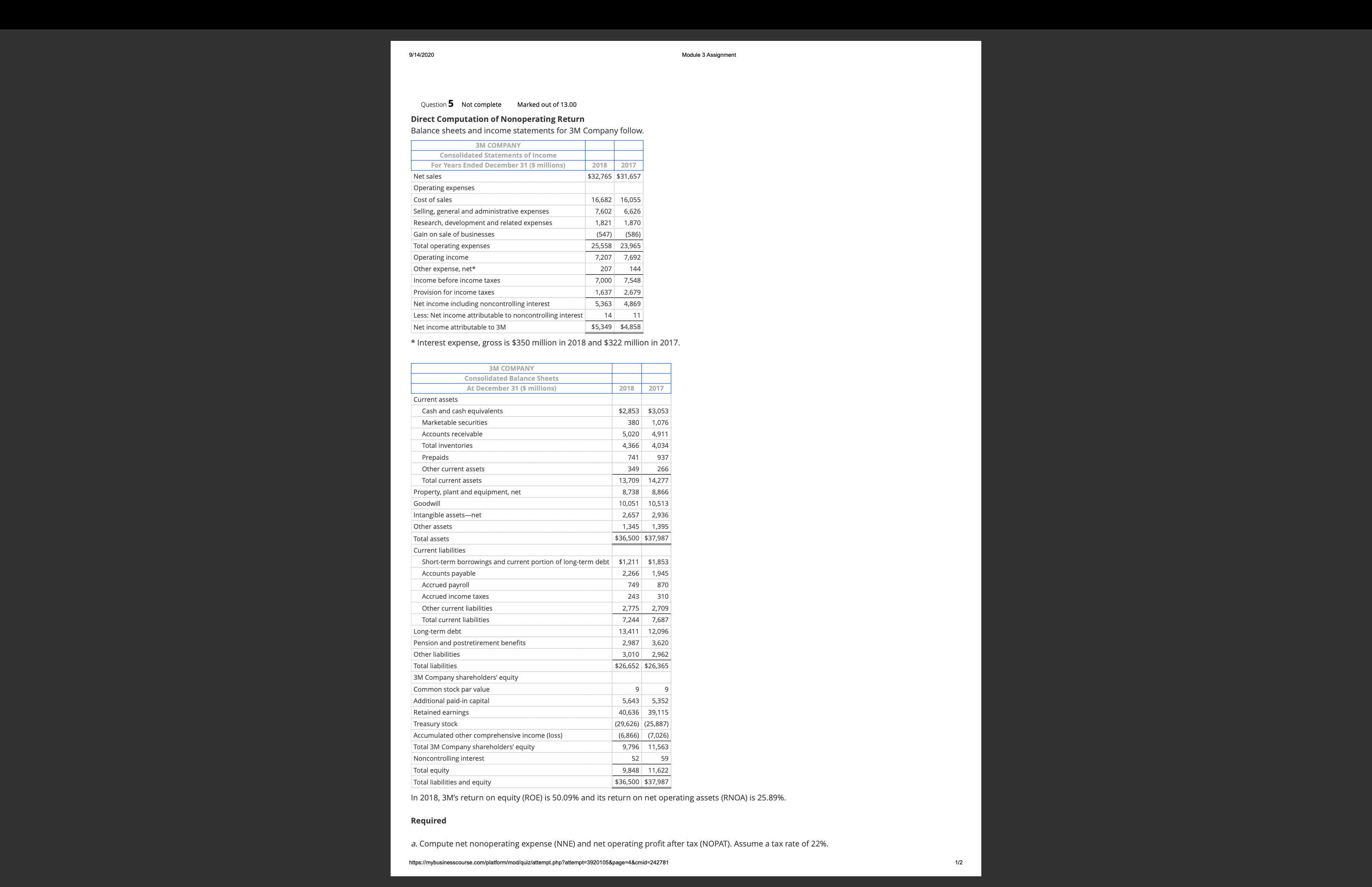 9/14/2020 Module 3 Assignment Question 5 Not