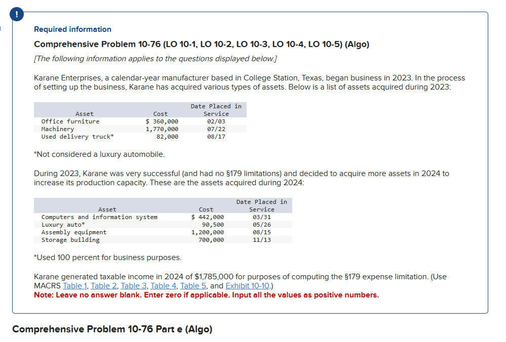 Required information Comprehensive Problem 10-76