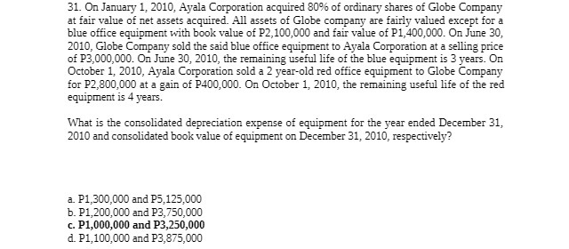 31. On January 1, 2010, Ayala Corporation