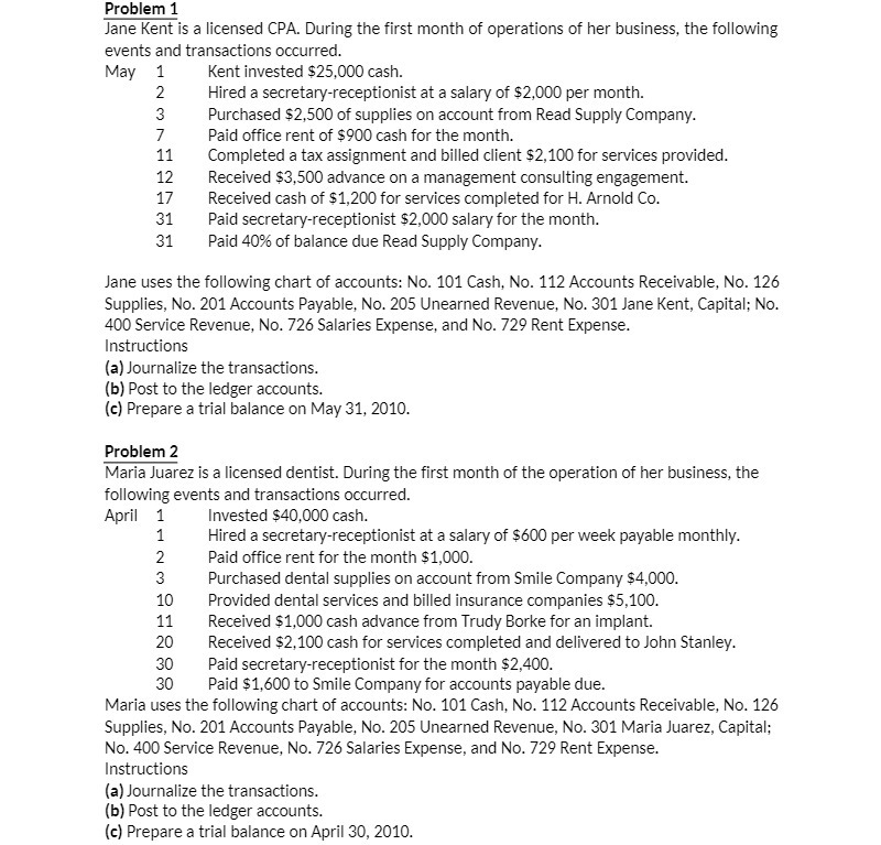 Problem 1 Jane Kent is a licensed CPA. During the