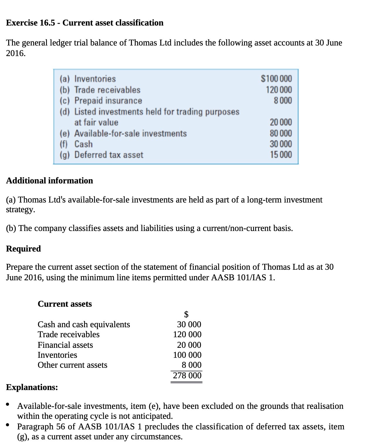 Exercise 16.5 Current asset classication The