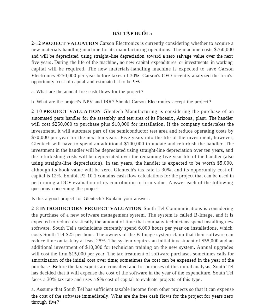 BA] TAP BUfir 5 212 PROJECT VALUATION Carson