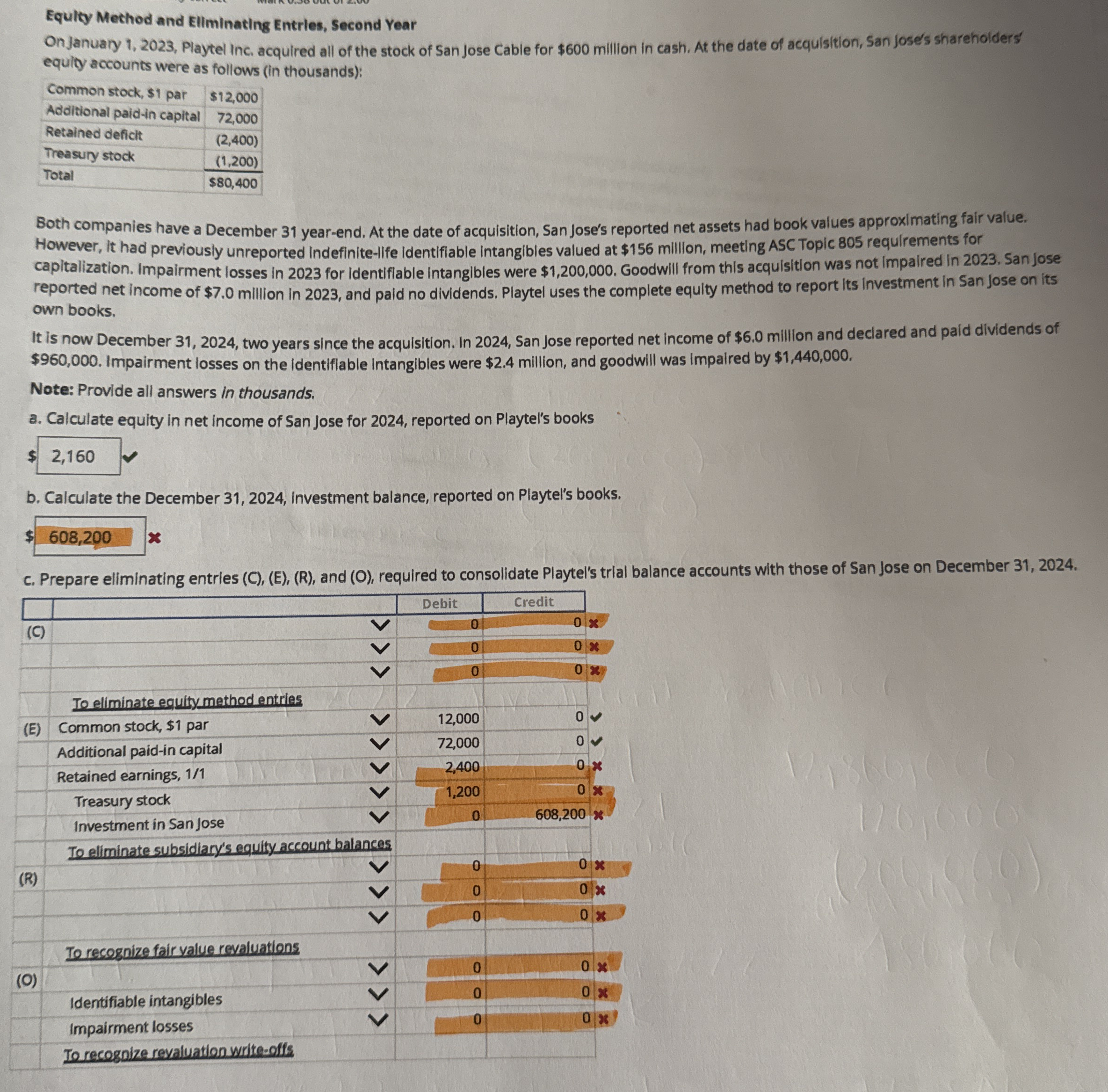 Equity Method and Ellminating Entries, Second