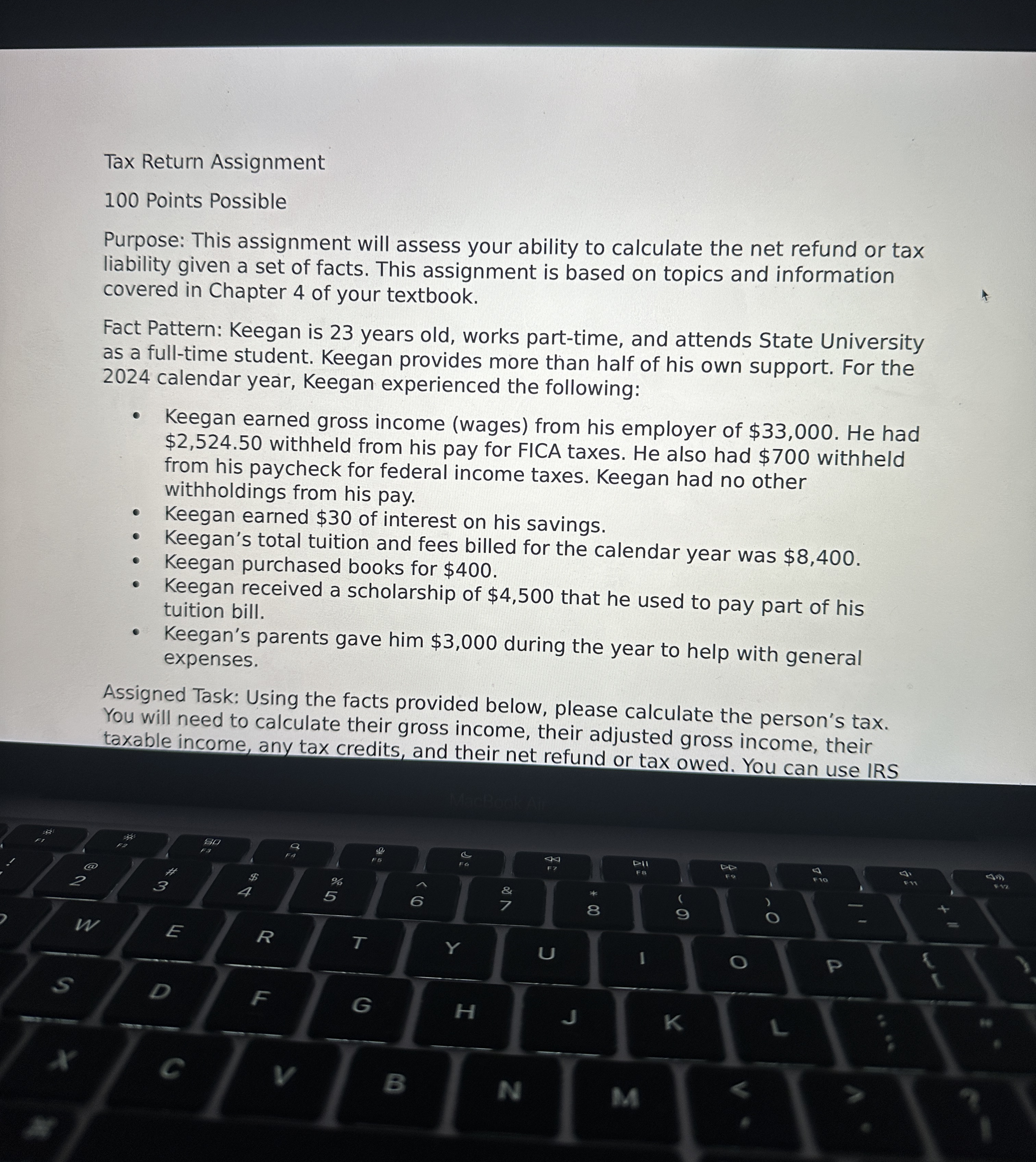 Tax Return Assignment 1 0 0 Points Possible