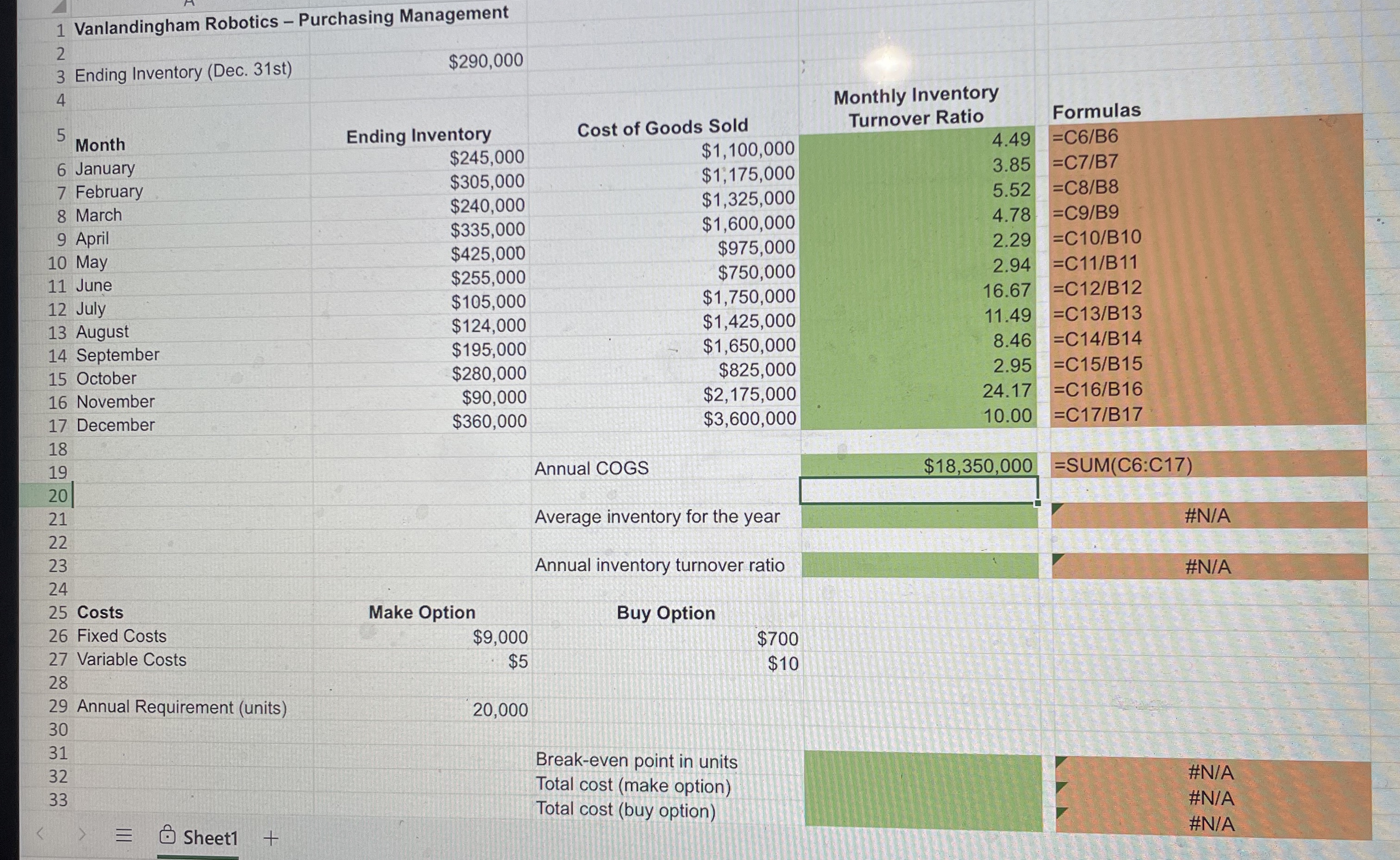 Excel Online Structured Activity: Vanlandingham