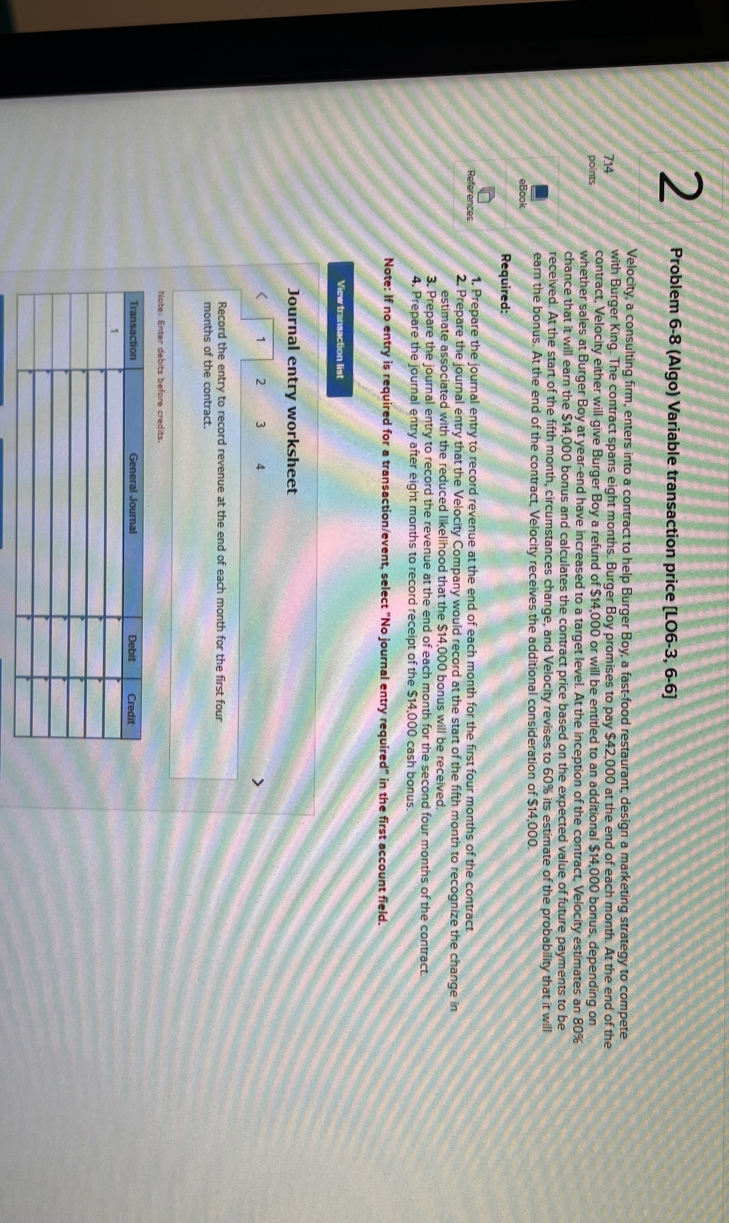 2 Problem 6 - 8 ( Algo ) Variable transaction