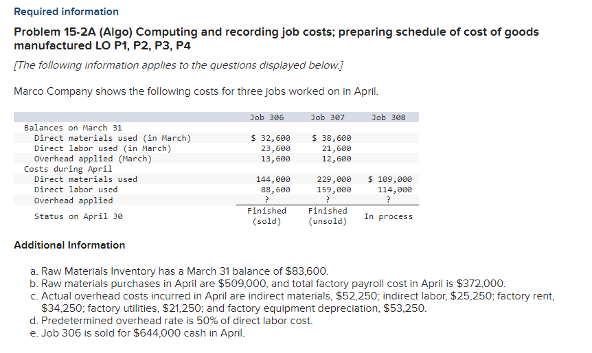 Required information Problem 1 5 - 2 A ( Algo )