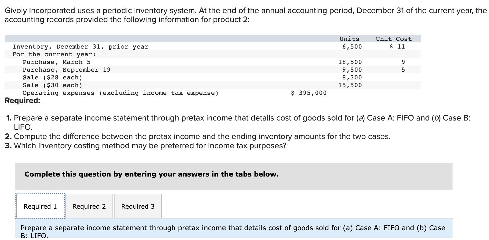 Givoly Incorporated uses a periodic inventory