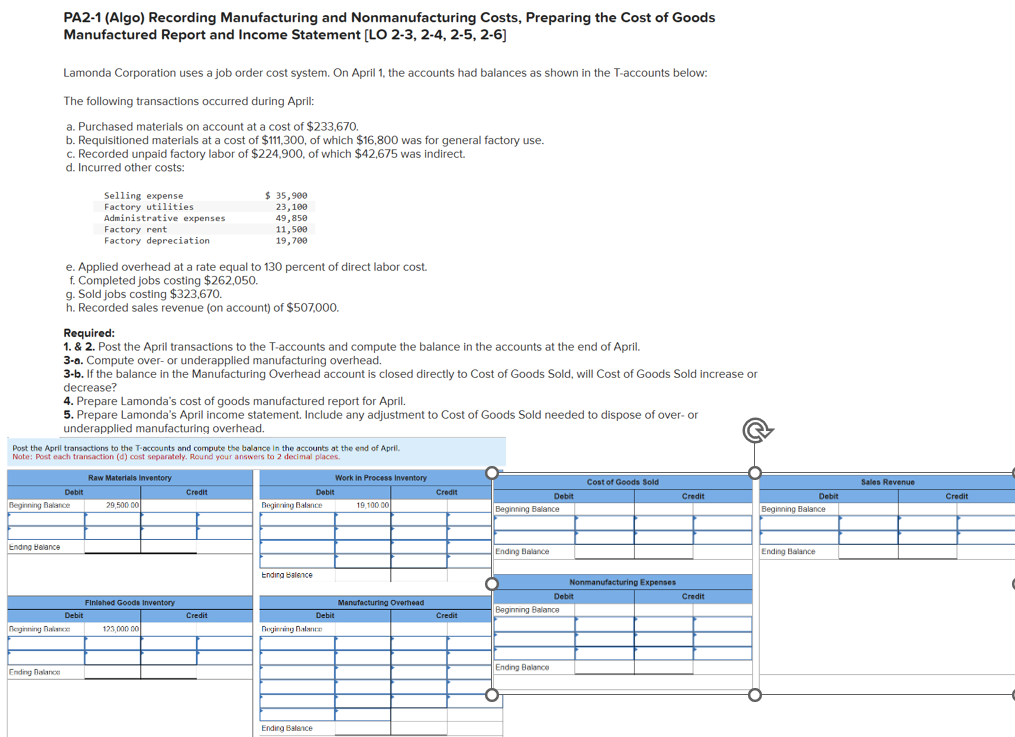 Compute over - or underapplied manufacturing