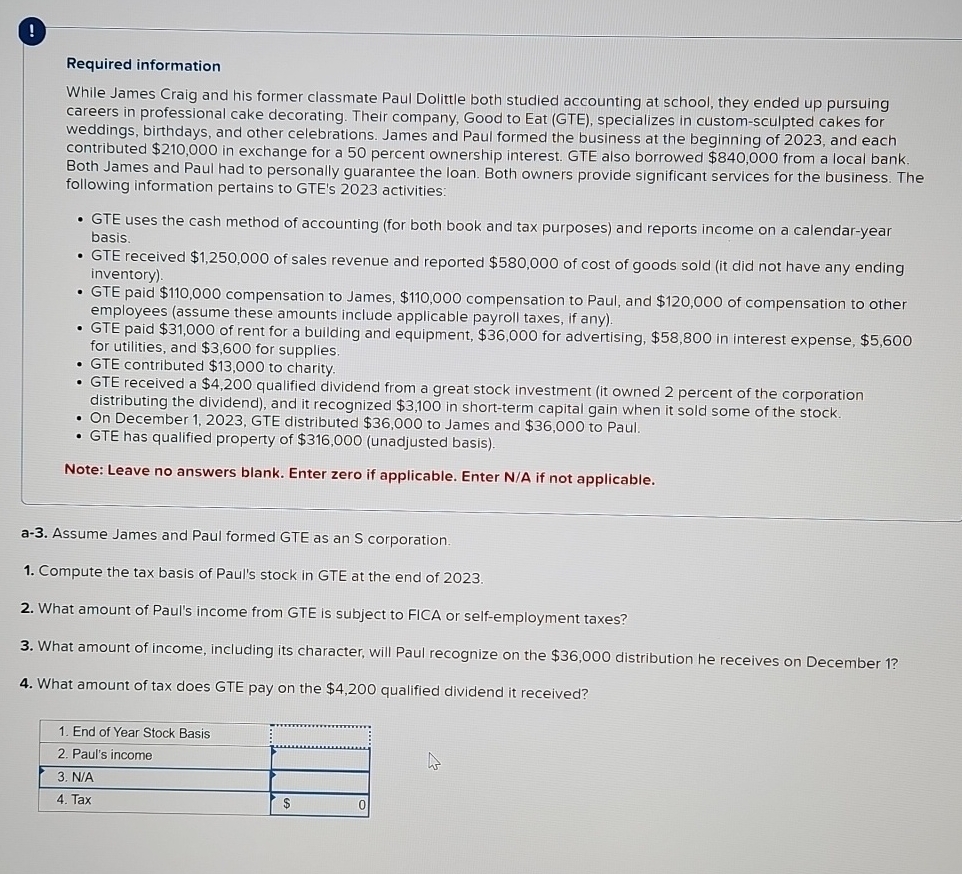 Required information While James Craig and his