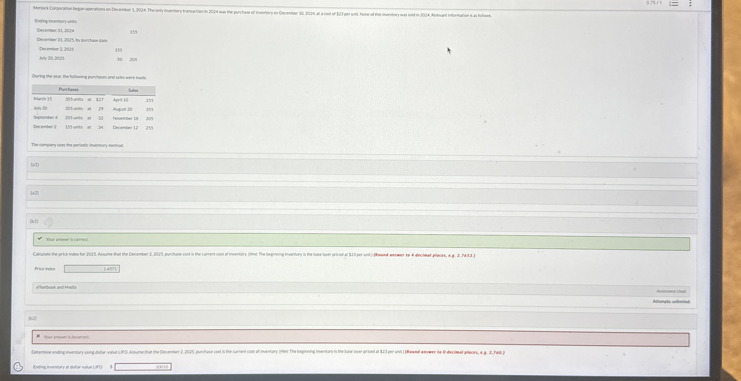Please help me solve for the ending inventory