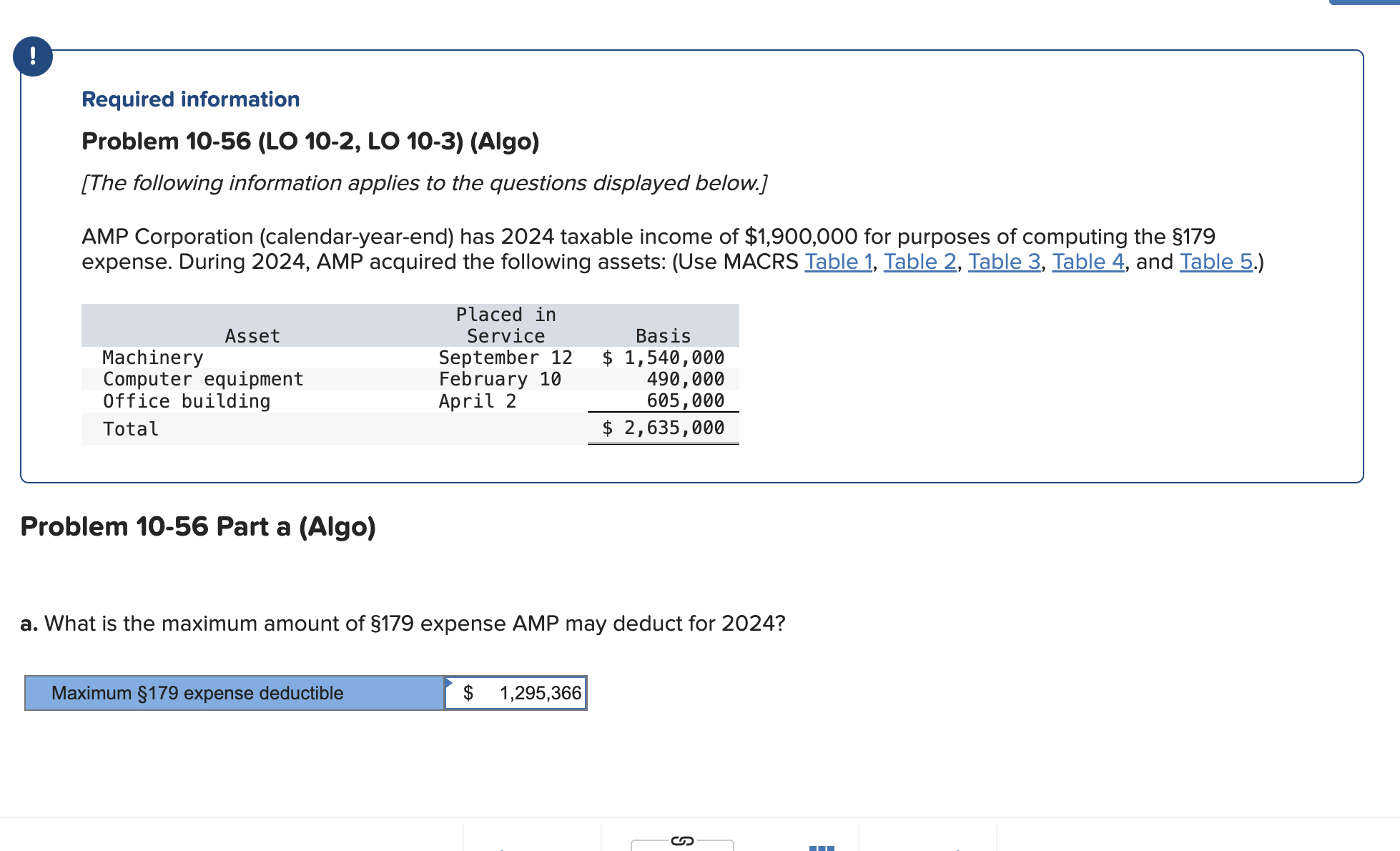 Required information Problem 1 0 - 5 6 ( LO 1 0 -
