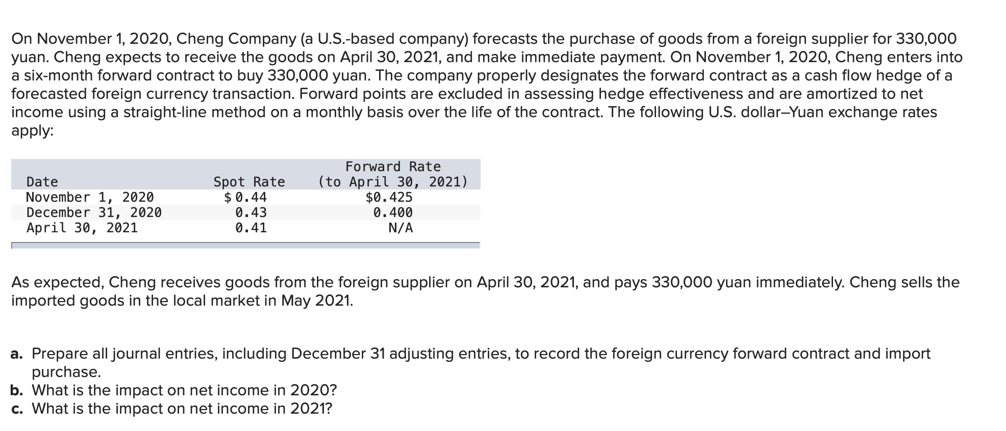 On November 1 , 2 0 2 0 , Cheng Company ( a U . S