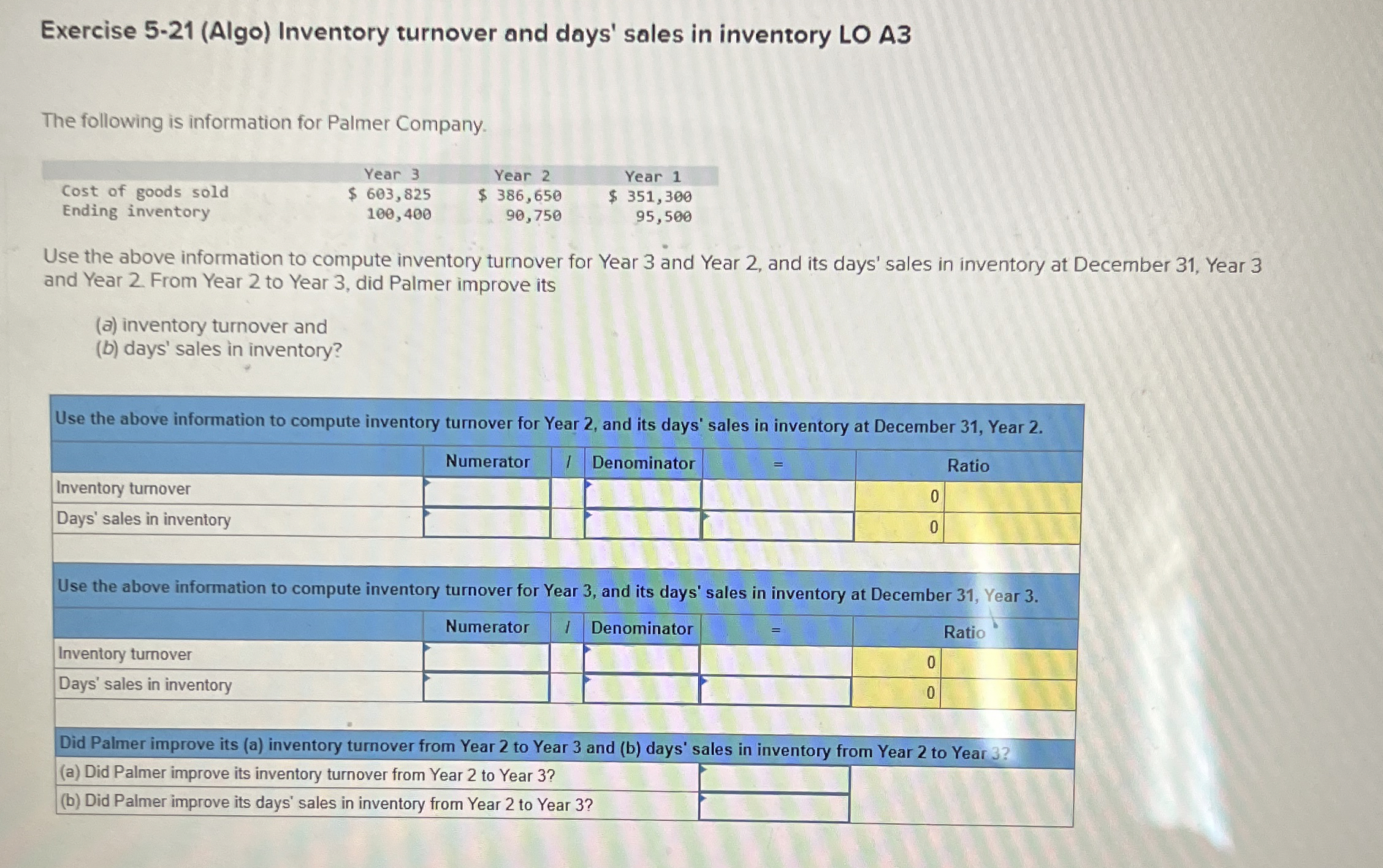 Exercise 5 - 2 1 ( Algo ) Inventory turnover and