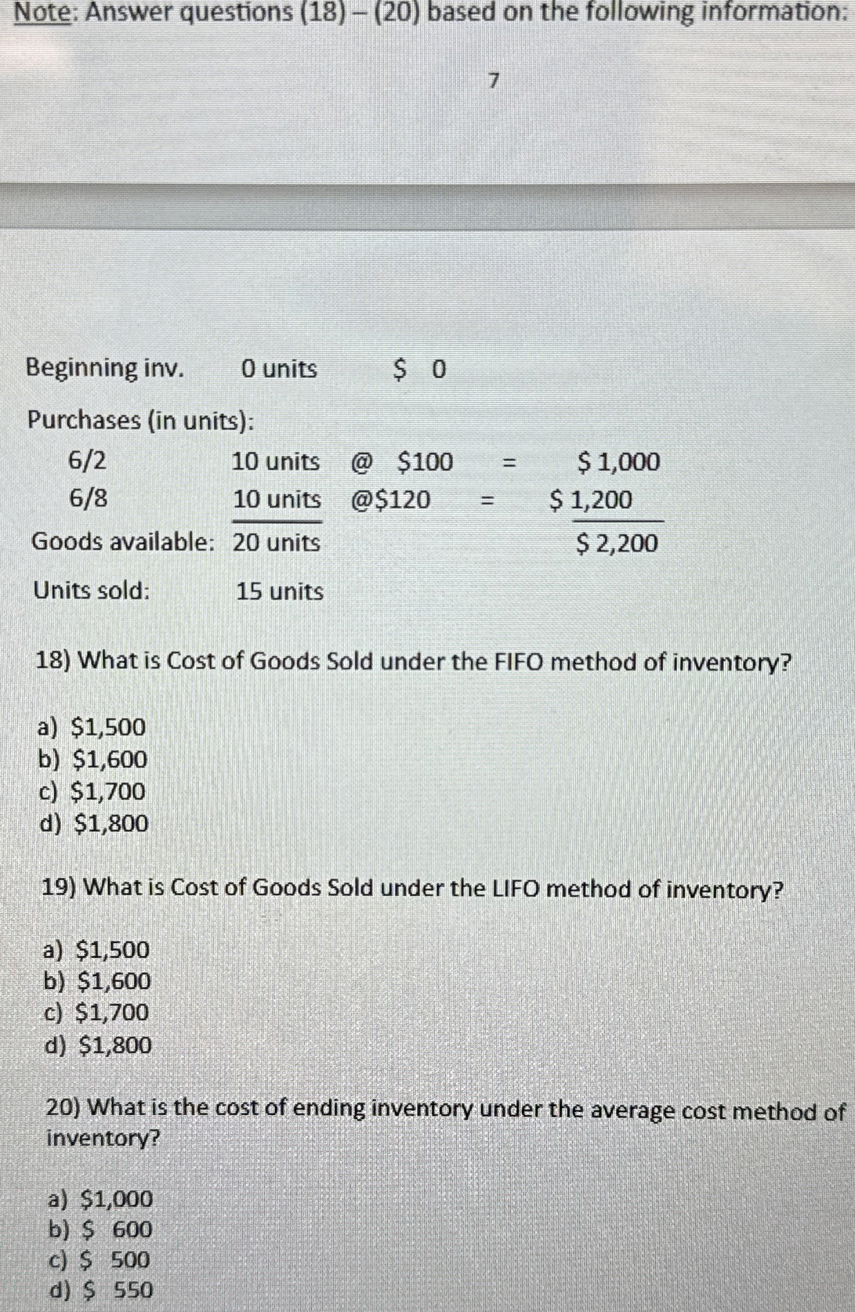 Note: Answer questions ( 1 8 ) - ( 2 0 ) based on