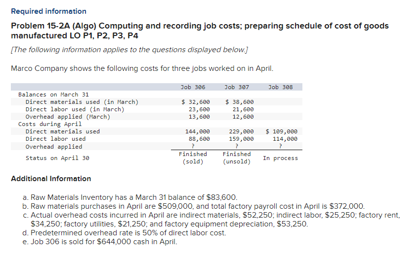 Problem 1 5 - 2 A ( Algo ) Part 4 Prepare a