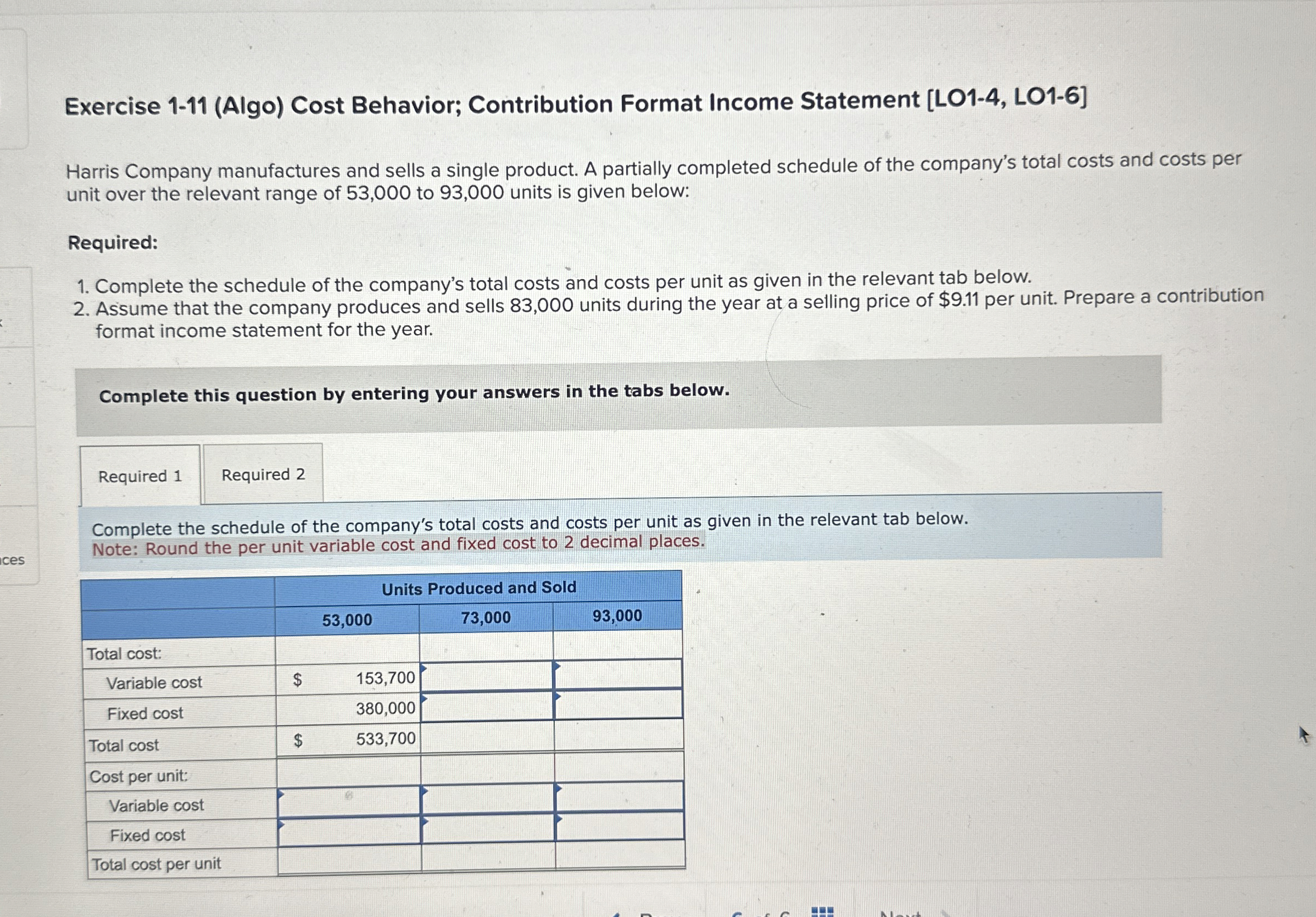Exercise 1 - 1 1 ( Algo ) Cost Behavior;