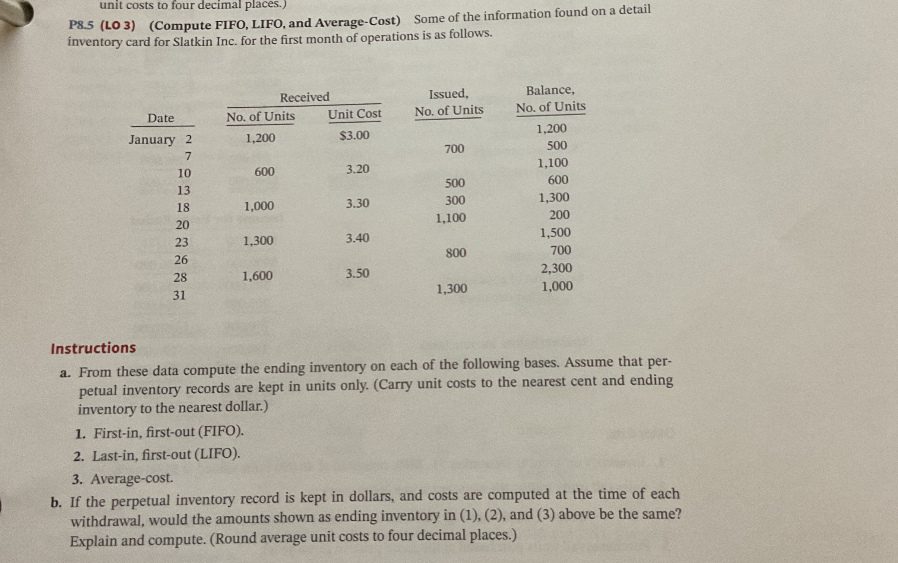 unit costs to four decimal places. ) P 8 . 5 ( LO