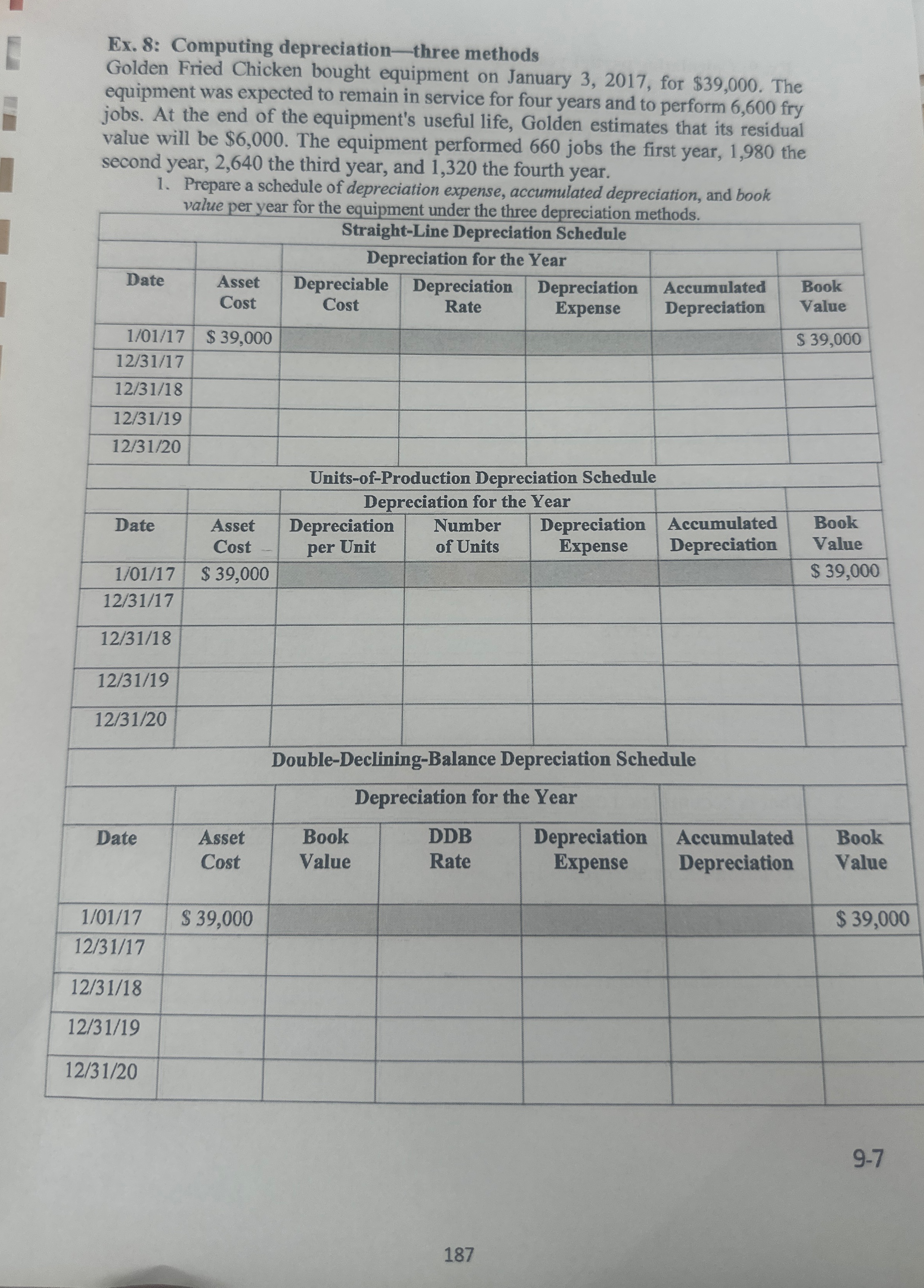 Ex . 8 : Computing depreciation - three methods