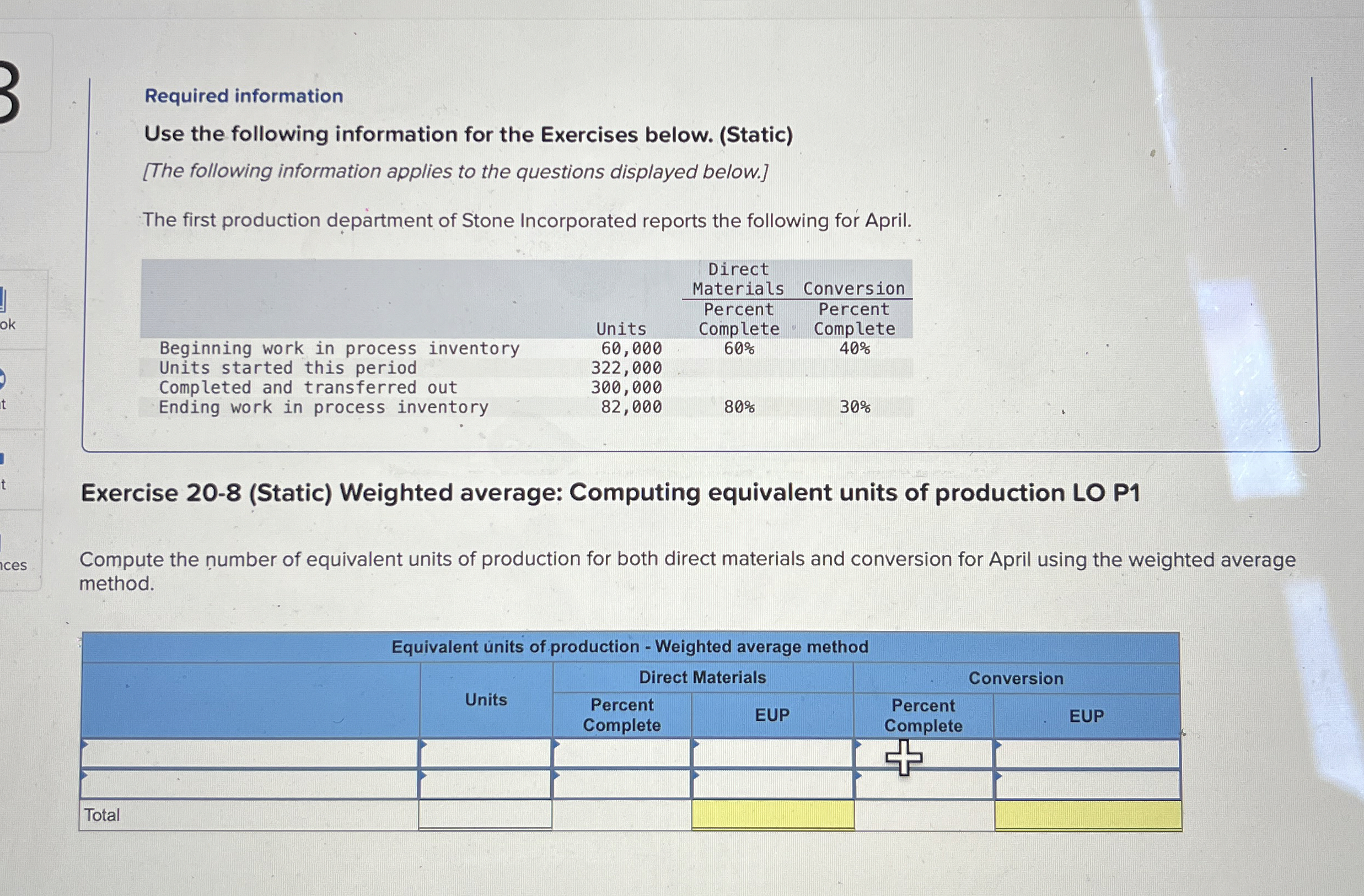 Required information Use the following