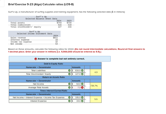 Brief Exercise 9 - 2 3 ( Algo ) Calculate ratios