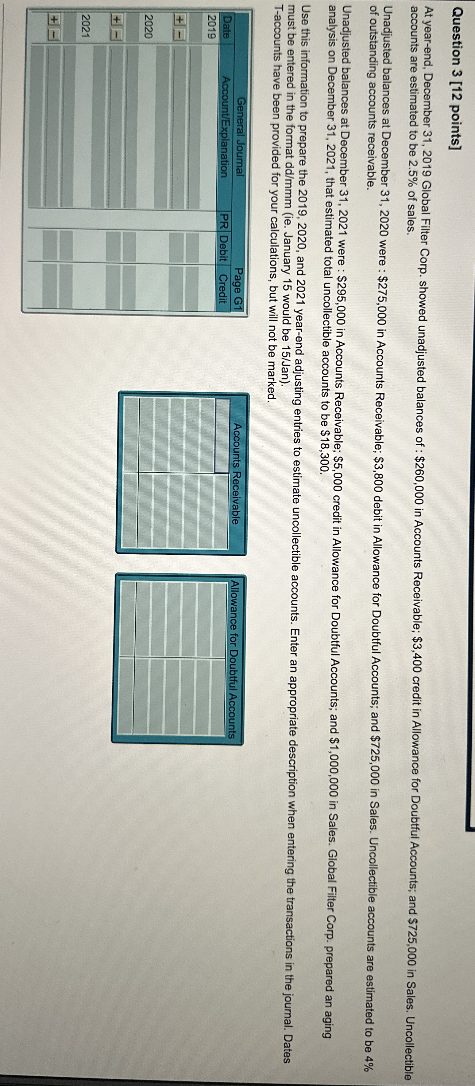 Question 3 [ 1 2 points ] At year - end, December