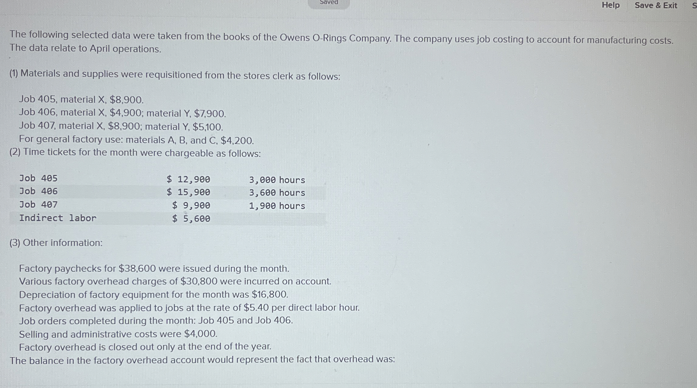 Saved Help Save & Exit The following selected