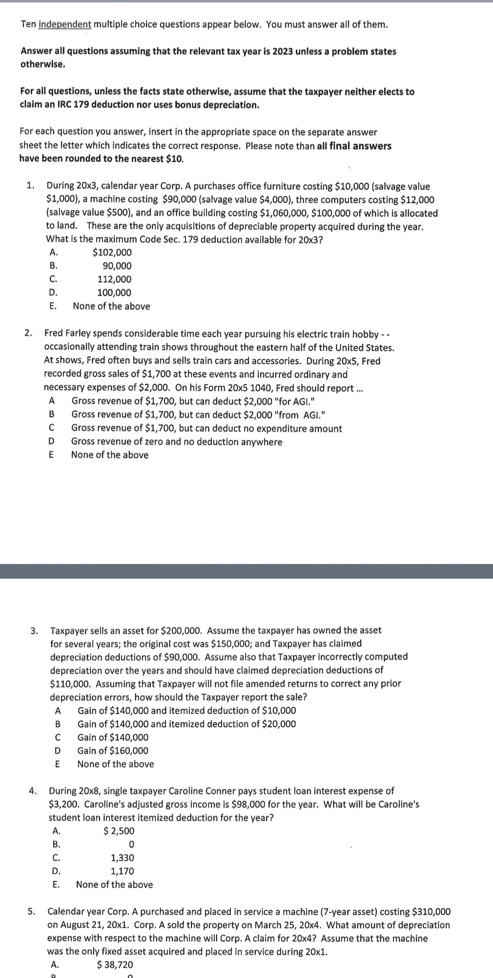1 . During 2 0 x 3 , calendar year Corp. A