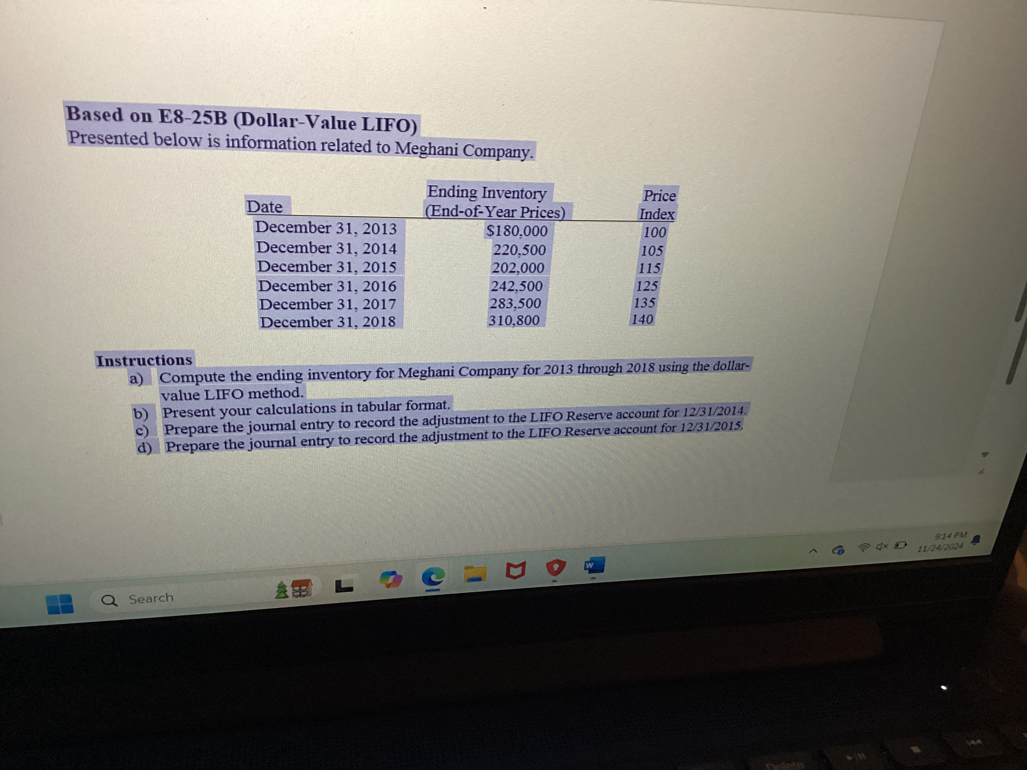 Based on E 8 - 2 5 B ( Dollar - Value LIFO )