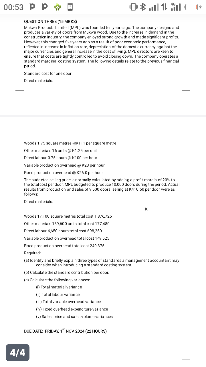 QUESTION THREE ( 1 5 MRKS ) Mukwa Products