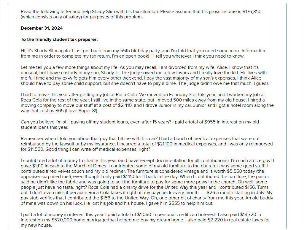 Read the following letter and help Shady Slim