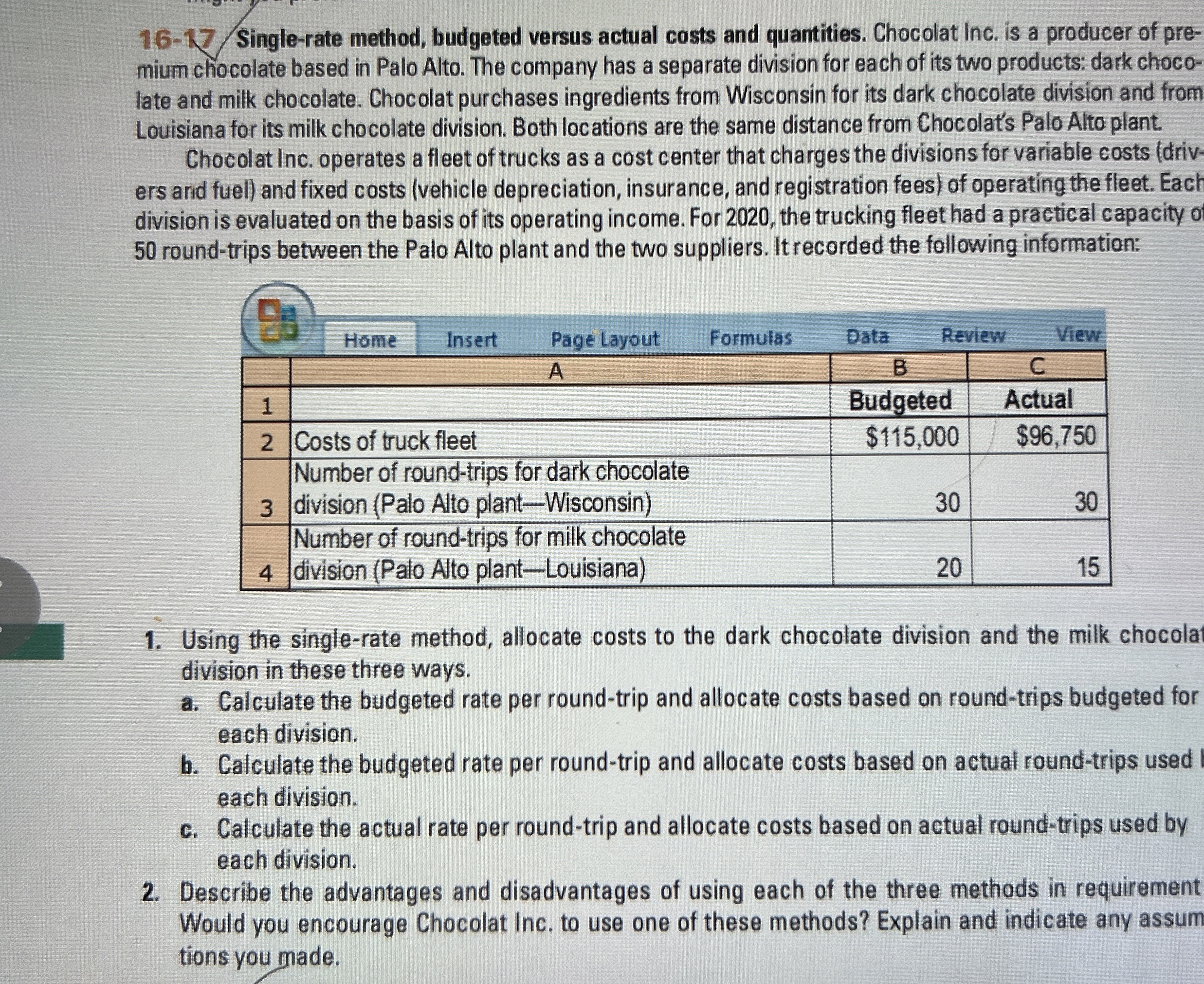1 6 - 1 7 . Single - rate method, budgeted versus