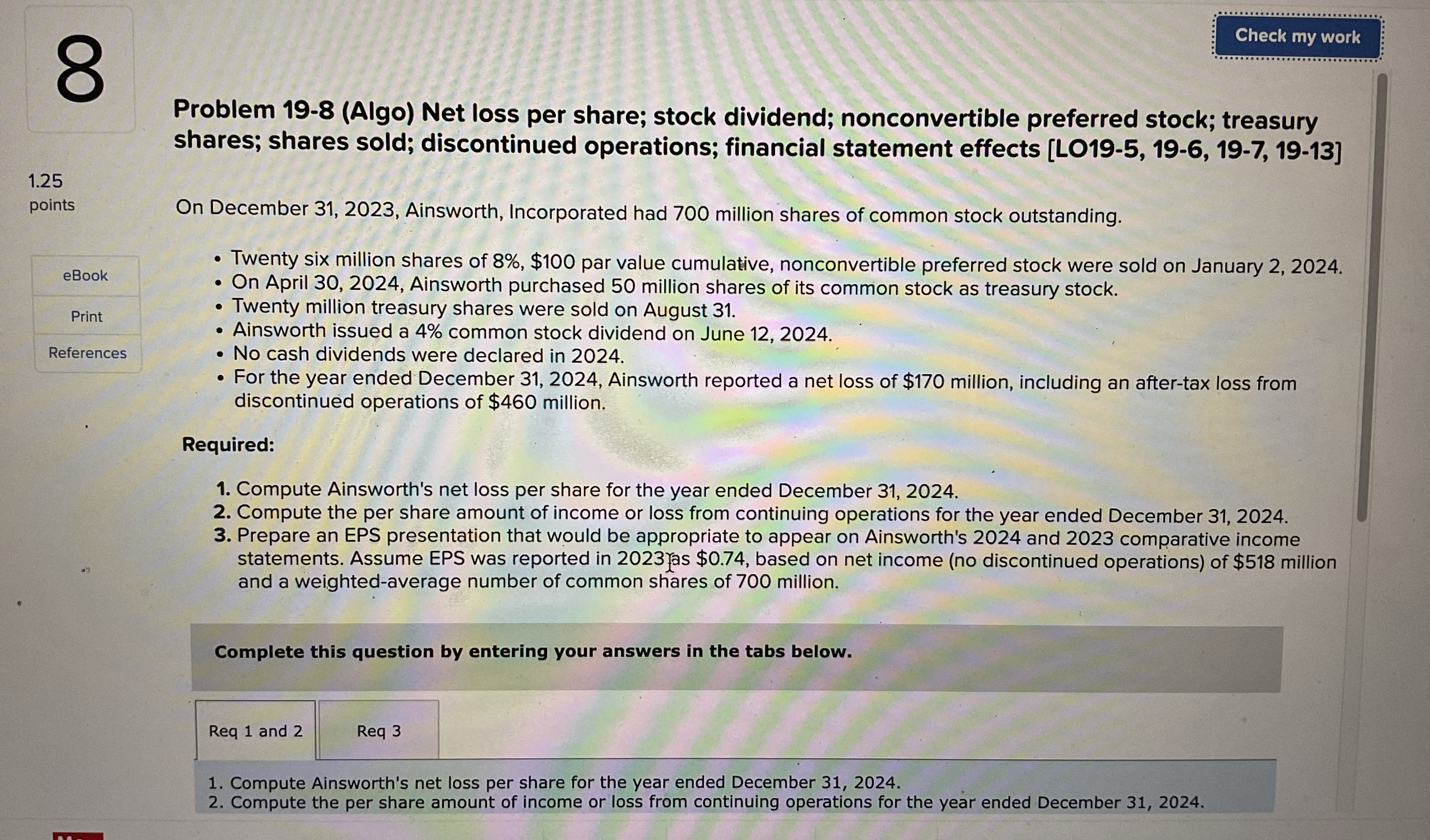 8 Problem 1 9 - 8 ( Algo ) Net loss per share;