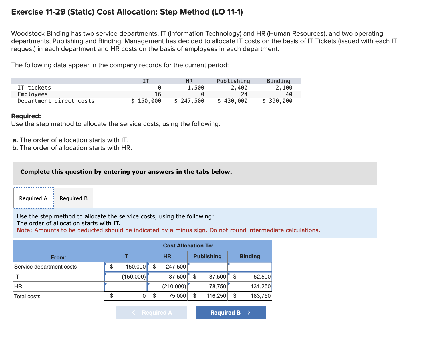 Exercise 1 1 - 2 9 ( Static ) Cost Allocation: