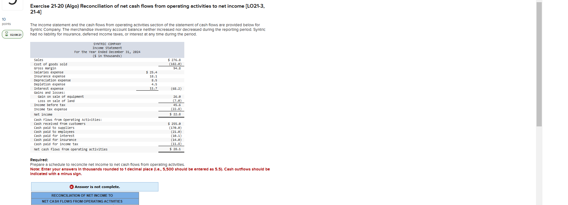 Exercise 2 1 - 2 0 ( Algo ) Reconciliation of net