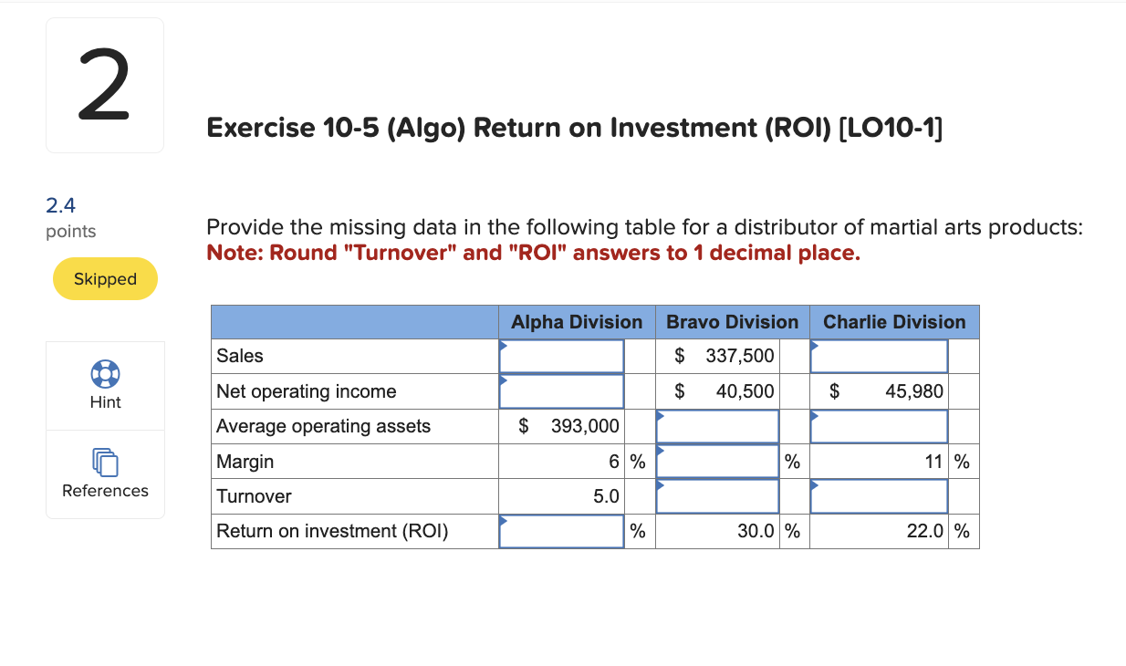 2 Exercise 1 0 - 5 ( Algo ) Return on Investment