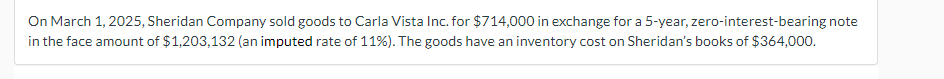O n March 1 , 2 0 2 5 , Sheridan Company sold