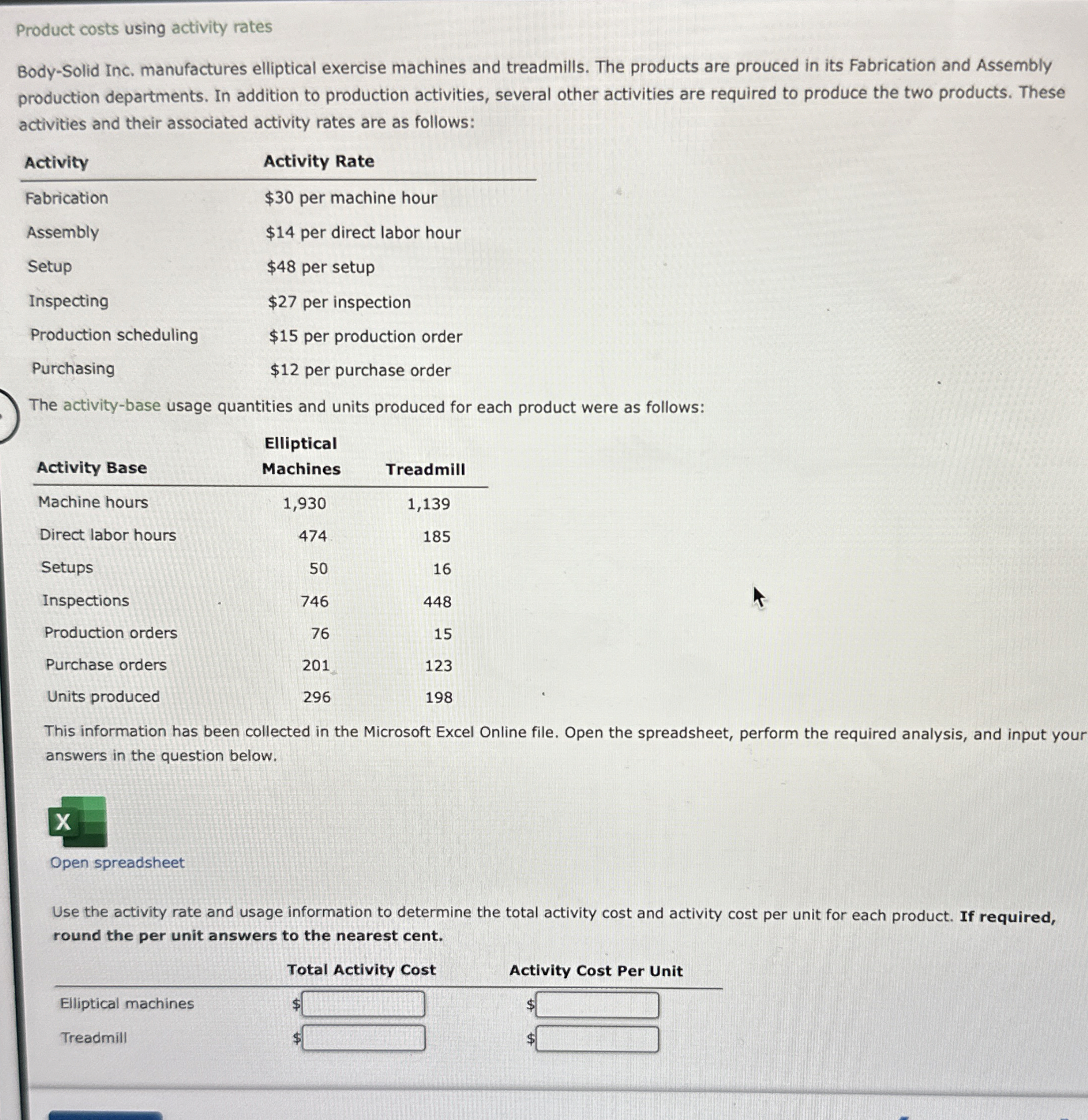 Product costs using activity rates Body - Solid