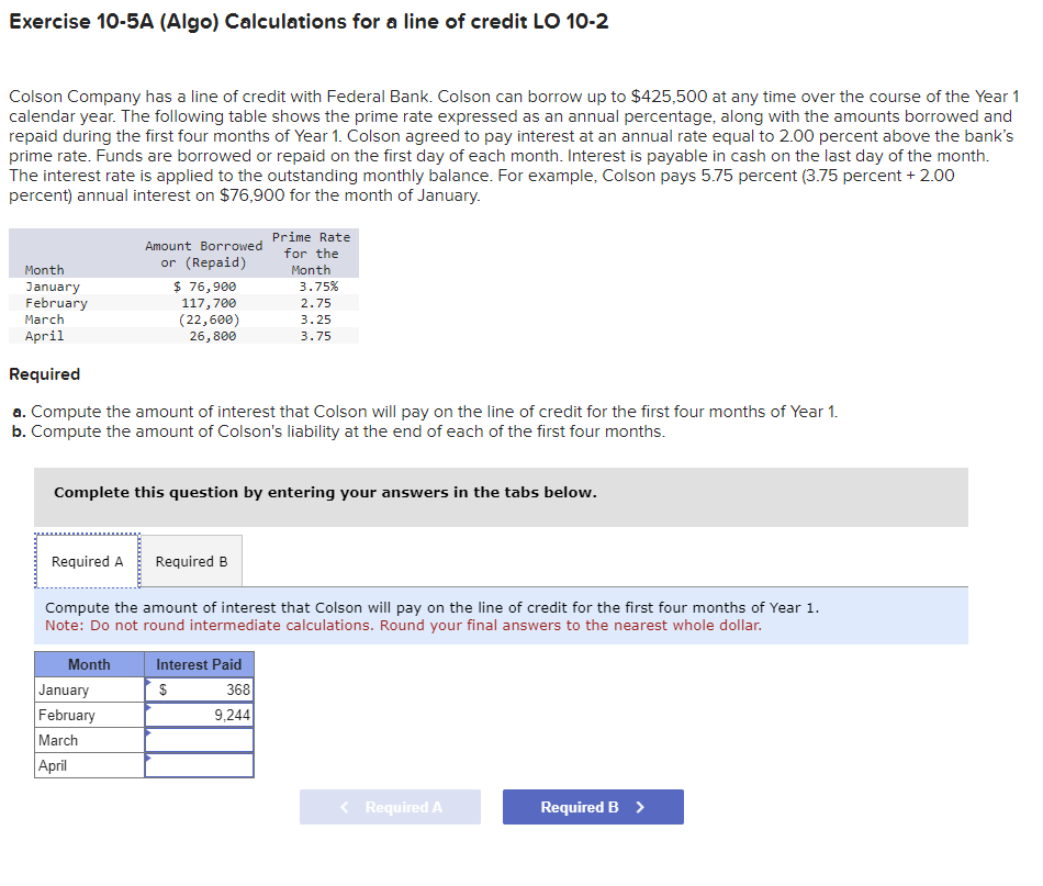 Exercise 1 0 - 5 A ( Algo ) Calculations for a