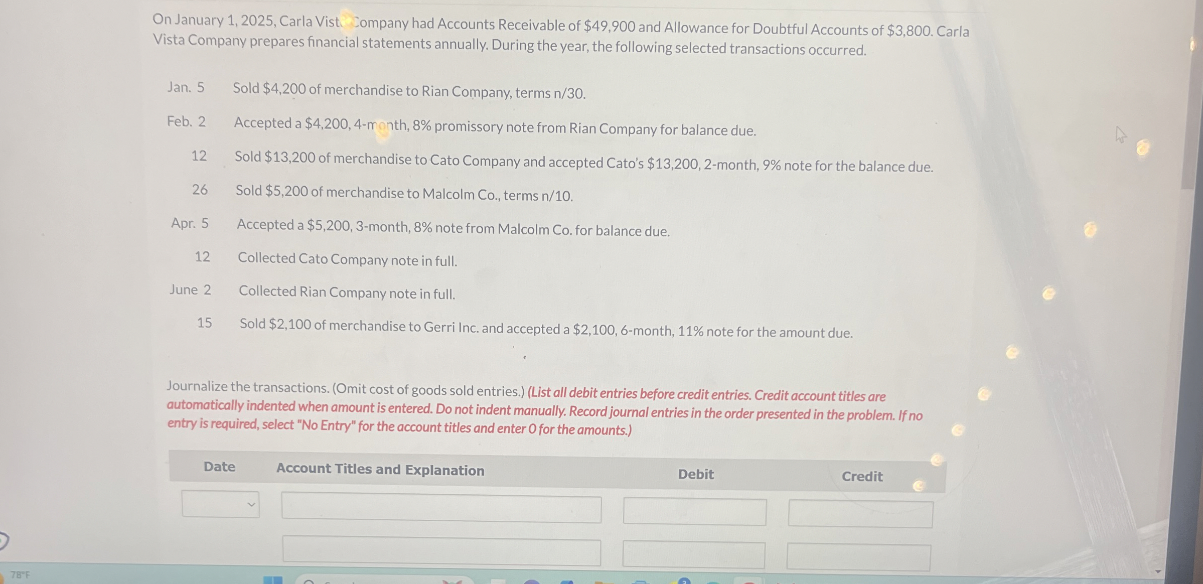 On January 1 , 2 0 2 5 , Carla Vist Company had