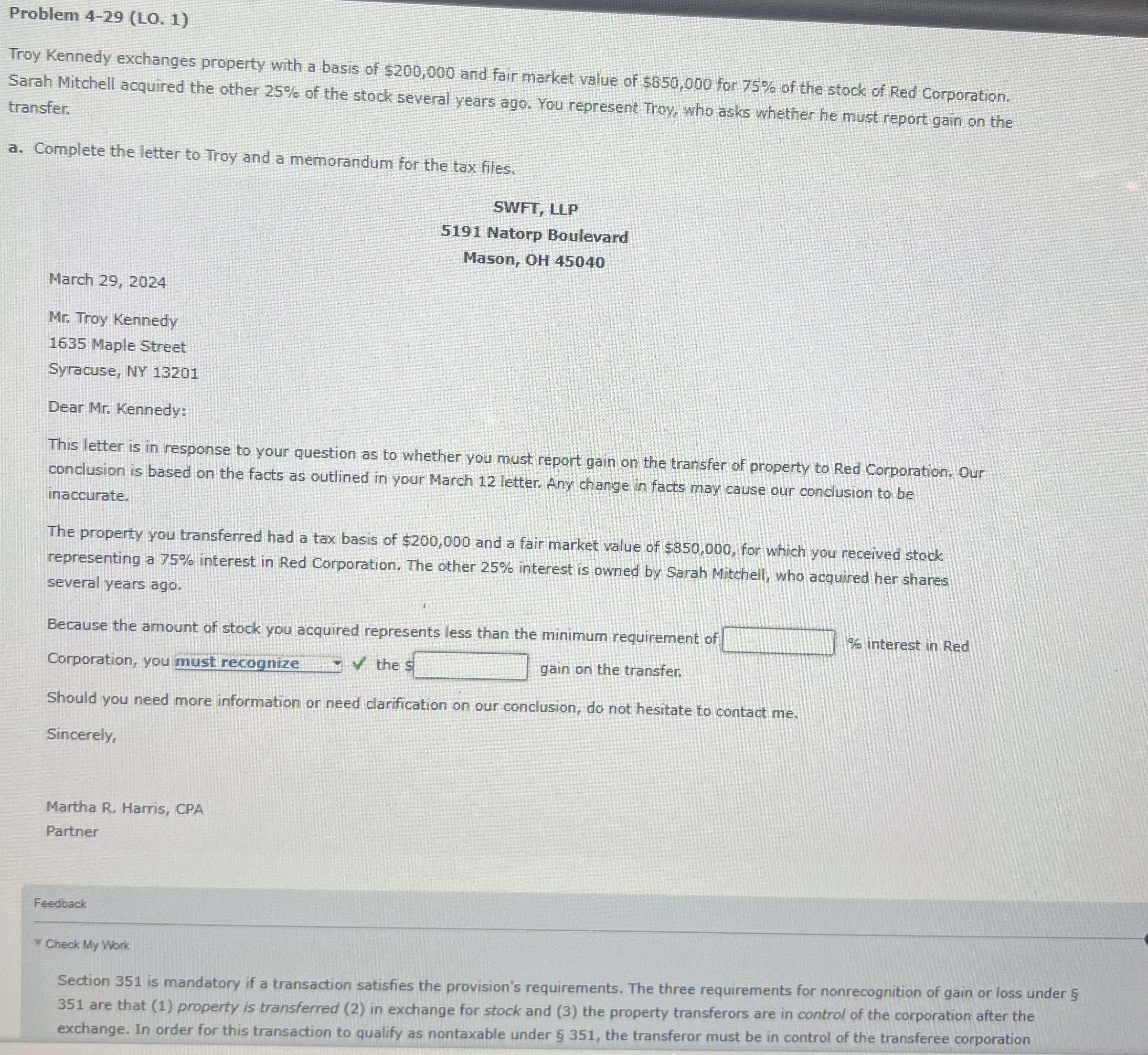 Problem 4 - 2 9 ( LO . 1 ) Troy Kennedy exchanges