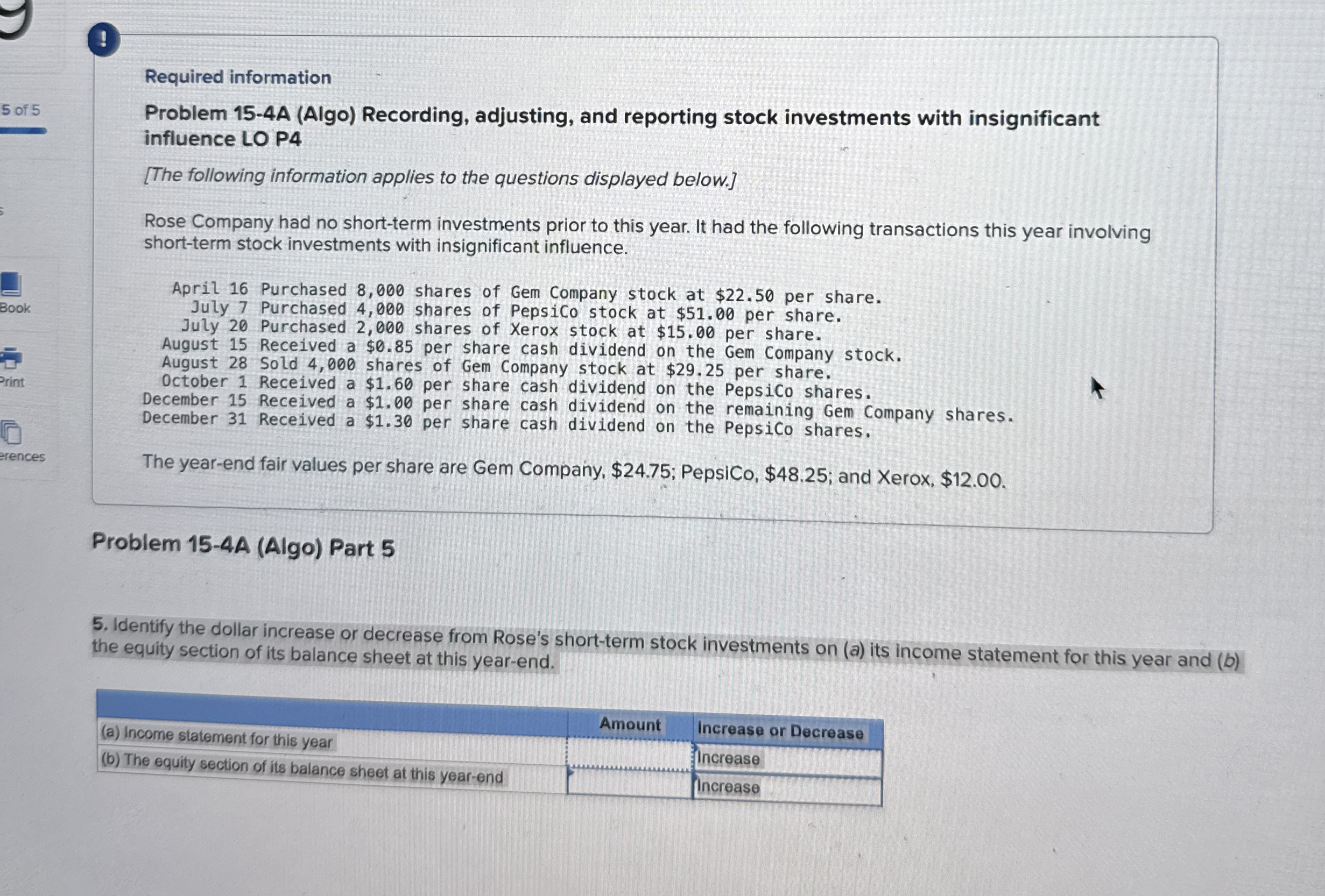 ( ! Required information 5 of 5 Problem 1 5 - 4 A