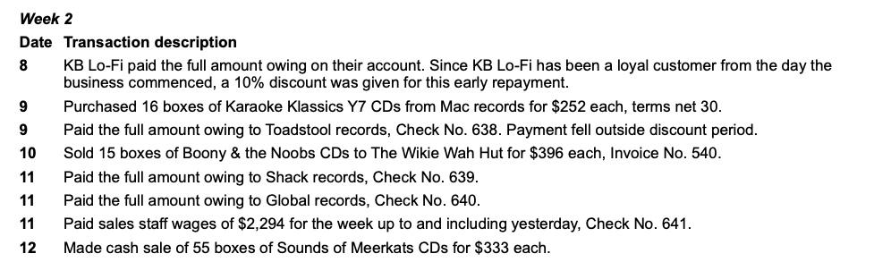 Week 2 Date Transaction description 8 KB Lo - Fi