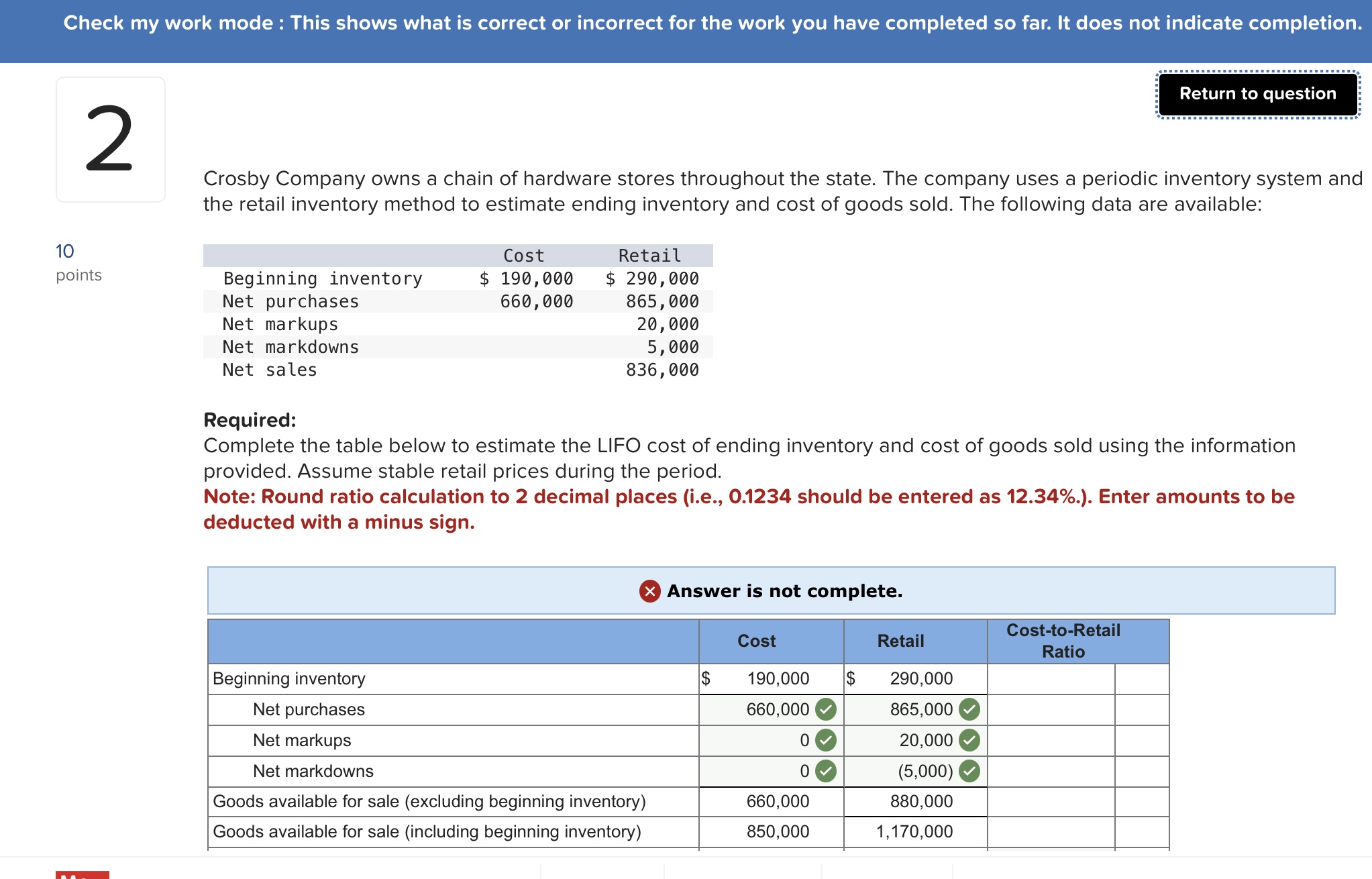 Check my work mode : This shows what is correct