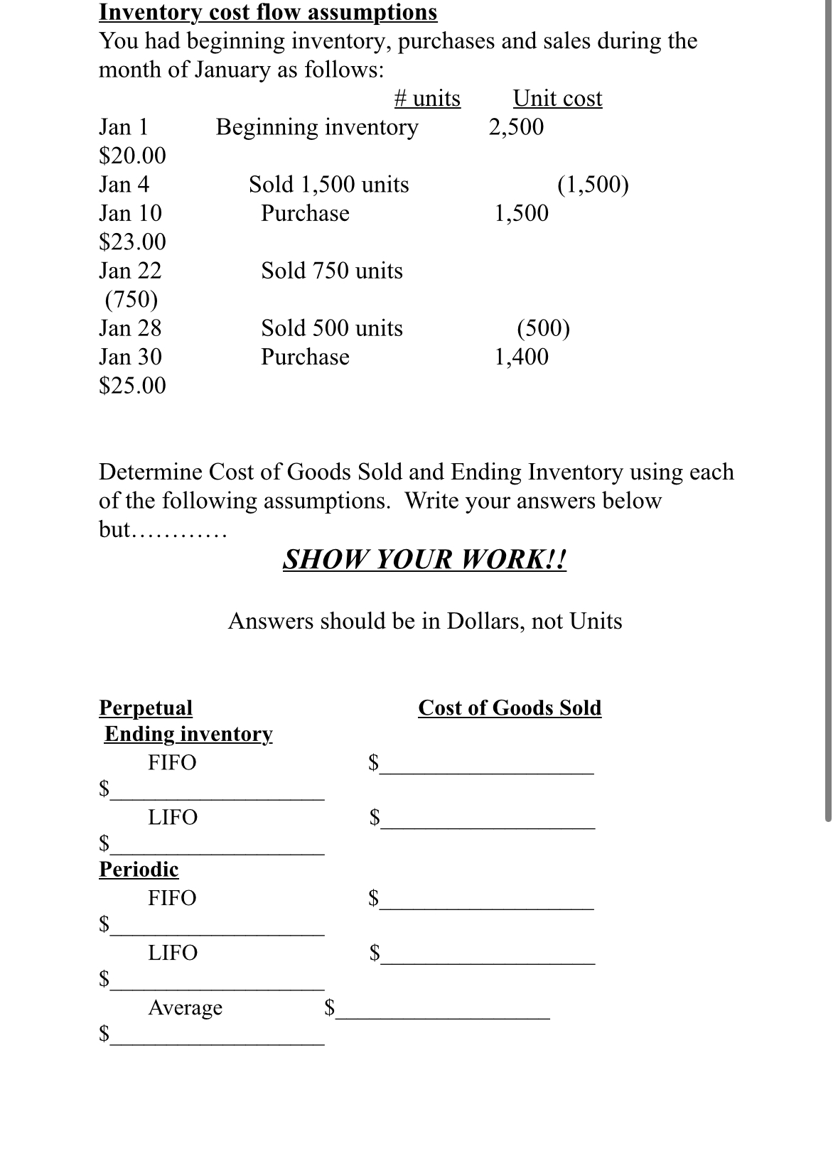 Inventory Cost Flow Assumptions