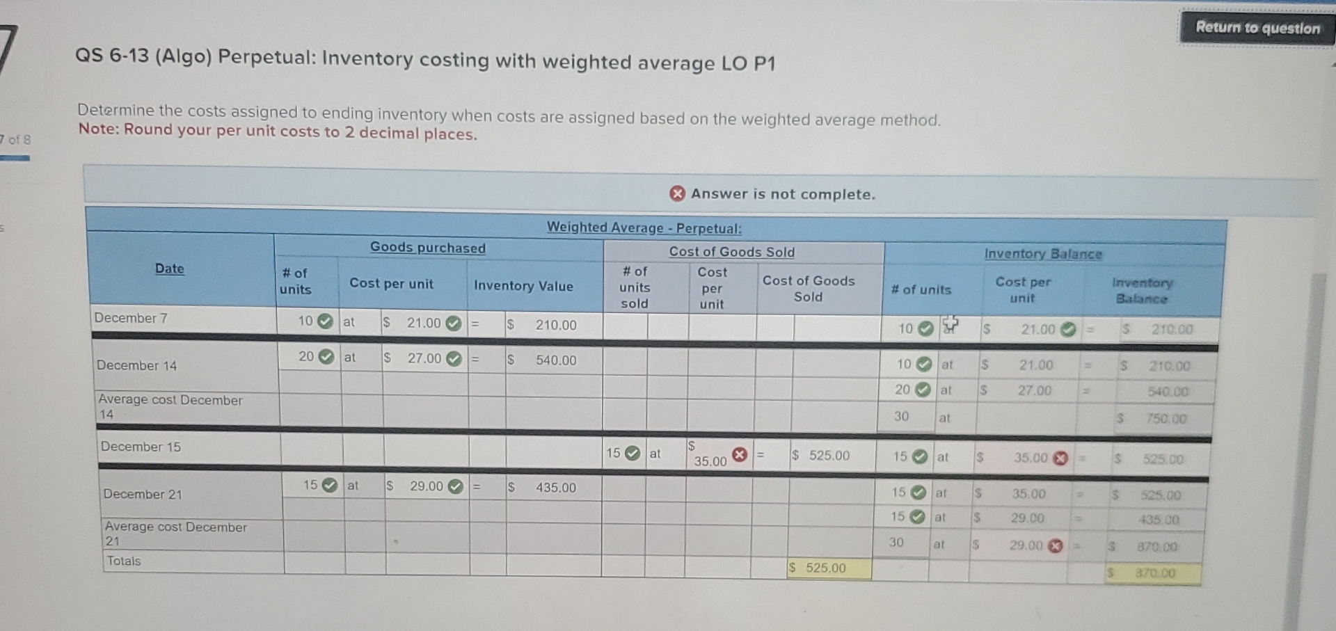 QS 6 - 1 3 ( Algo ) Perpetual: Inventory costing